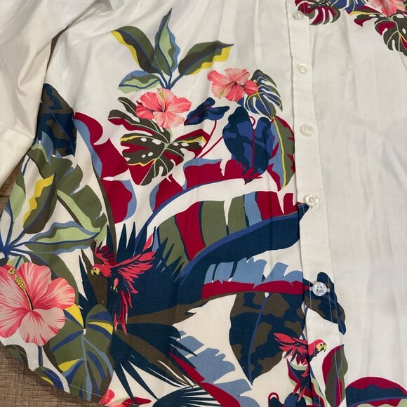 Chicos Womens Tropical Print Button-Up Shirt Size 12 Cotton Blend 3/4 Sleeves - Picture 3 of 8